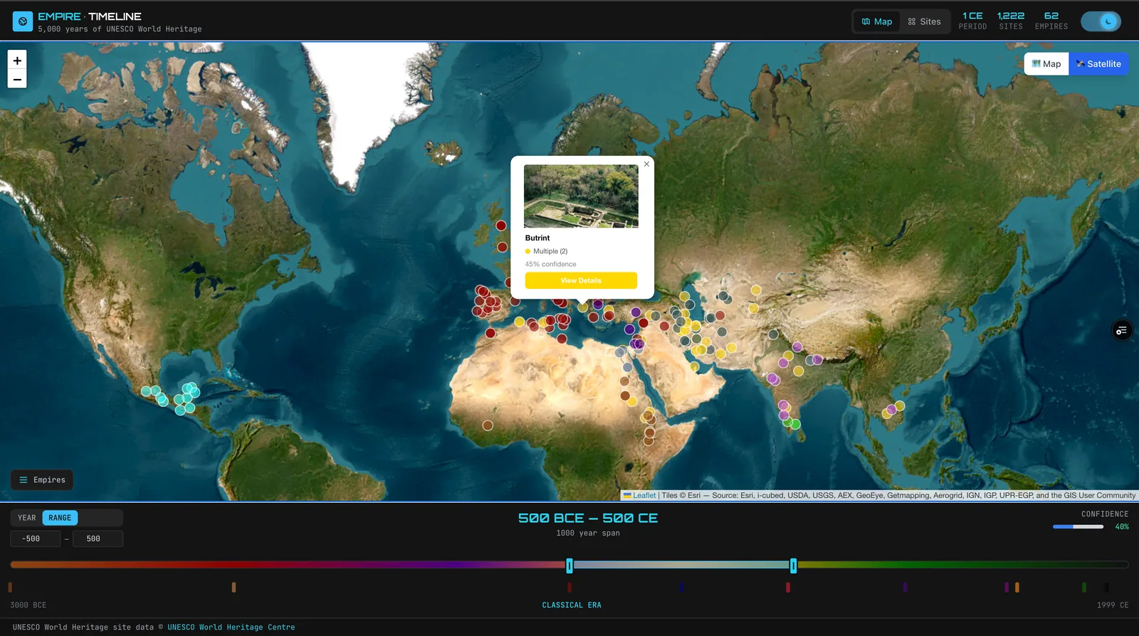 Empire Sites interactive timeline map screenshot