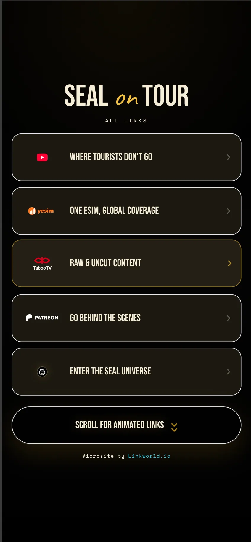 SealOnTour mobile link bio screenshot
