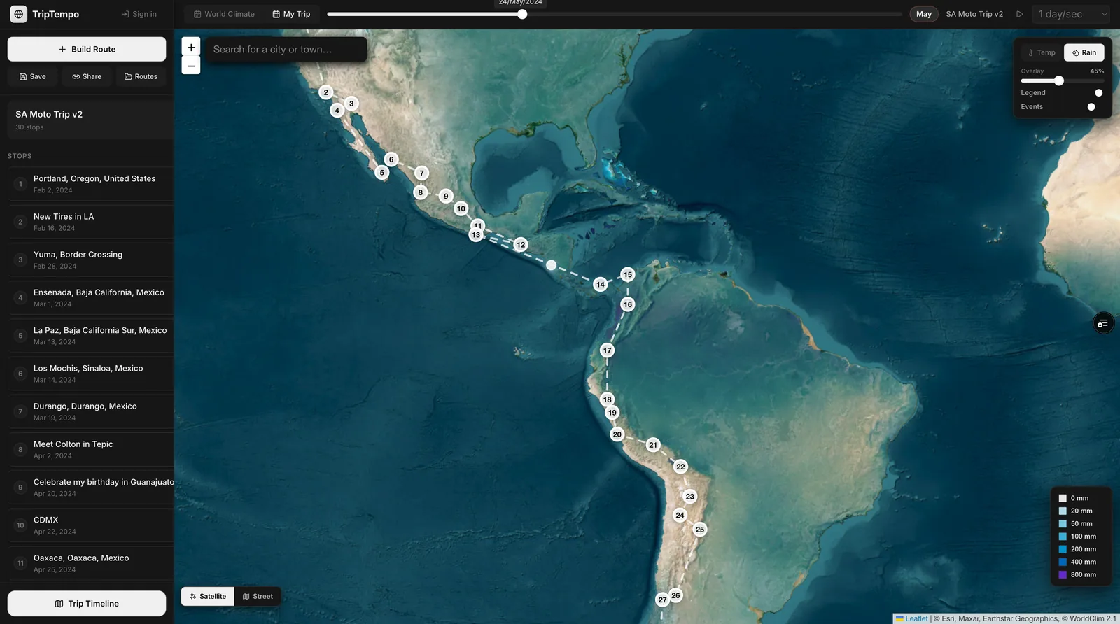 TripTempo desktop route map screenshot