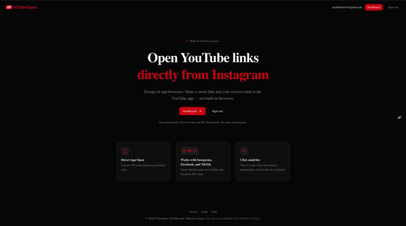 YTubeOpen homepage screenshot