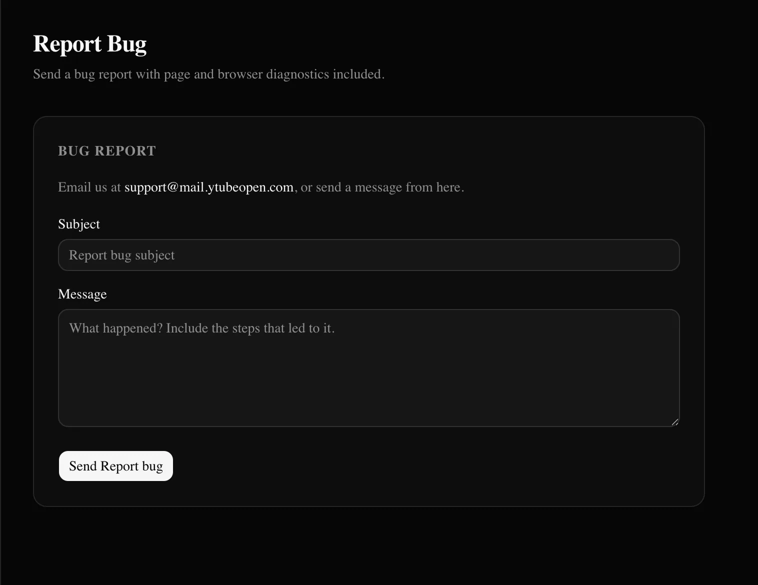 YTubeOpen bug report screen screenshot